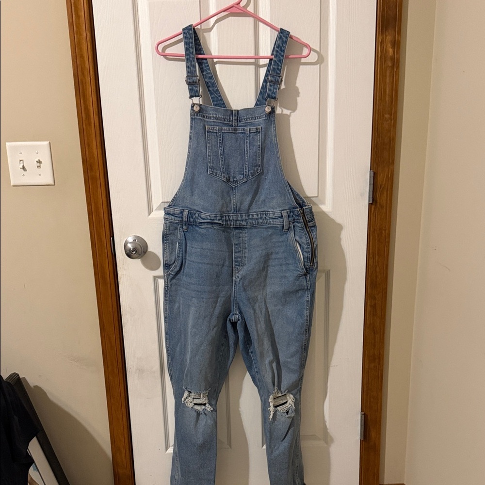 Old Navy Light Blue Denim Distressed Overalls - Women's